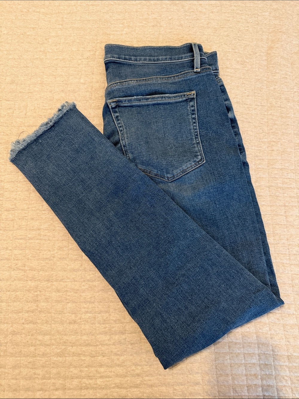 LOFT Dark Blue Skinny Jeans with Raw Hem
